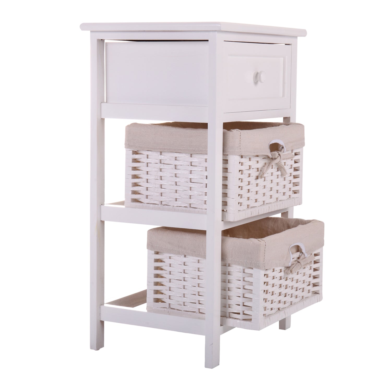 Darin Nightstand with Two Removable Baskets - White