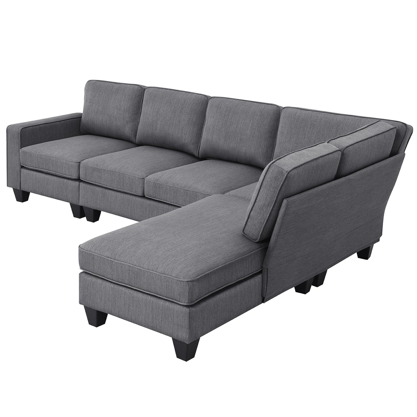 Vortex 7-seat Linen Fabric L-shaped Sectional Sofa - Gray