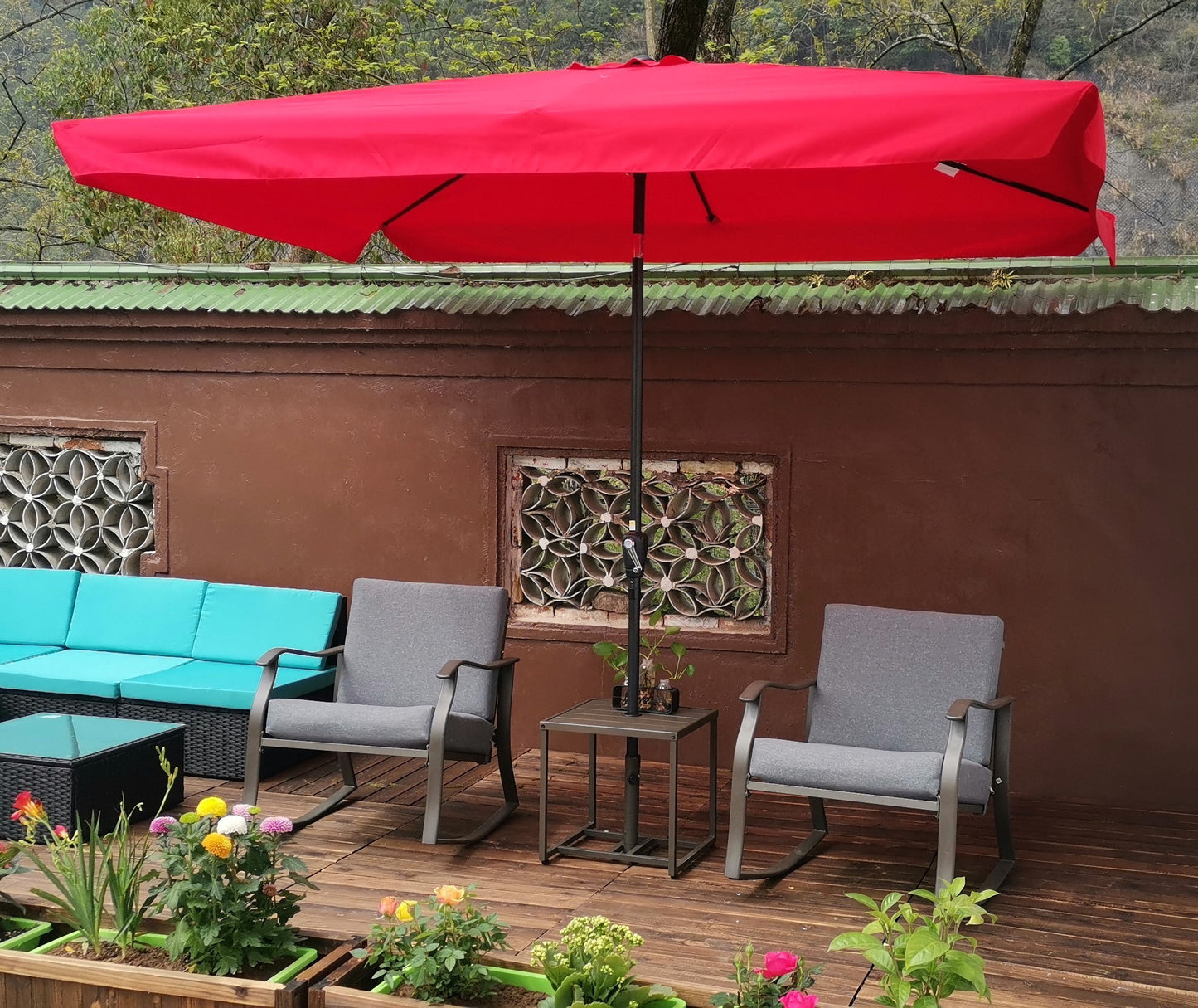 Benno 10 x 6.5 ft Rectangular Patio Umbrella - Red