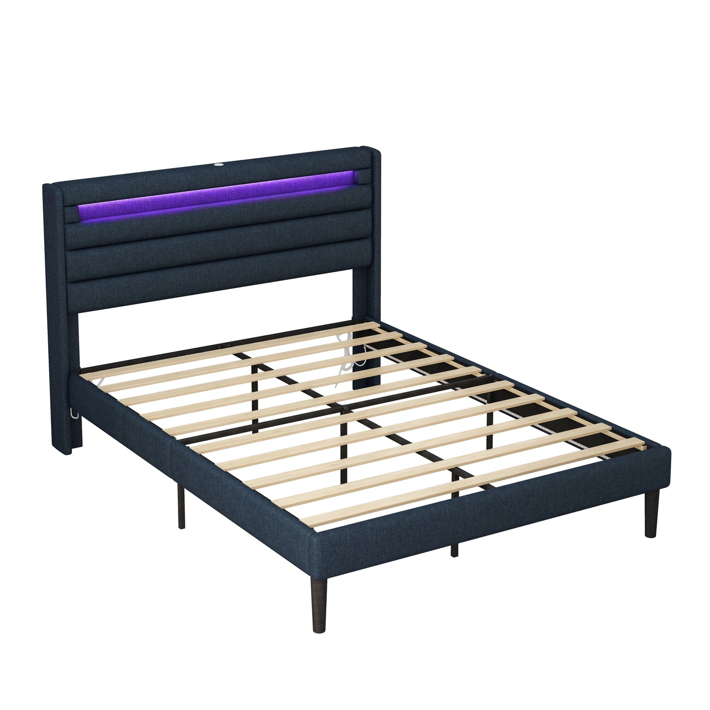 H1 Queen Size Bedframe with LED - Dark Blue