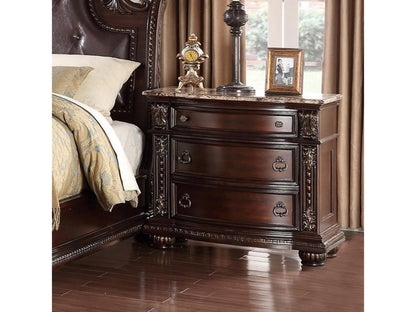 Elysium II Solid Wood Traditional Nightstand End Table with Marble Top  - Brown Cherry