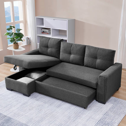 Orion 3-Seater Modular Fabric Convertible Reversible Sleeper Sectional Sofa - Dark Grey