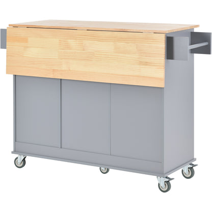 Oasis Kitchen Island with Solid Wood Top and Locking Wheels - Grey Blue