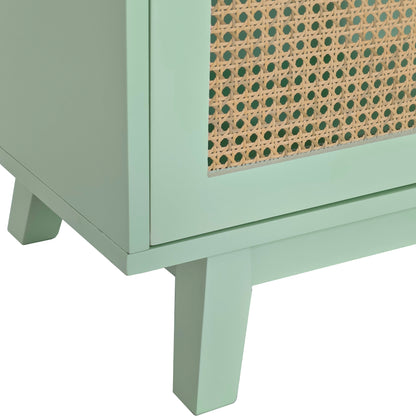 Xenia 4-Door Cabinet with Rattan - Mint Green