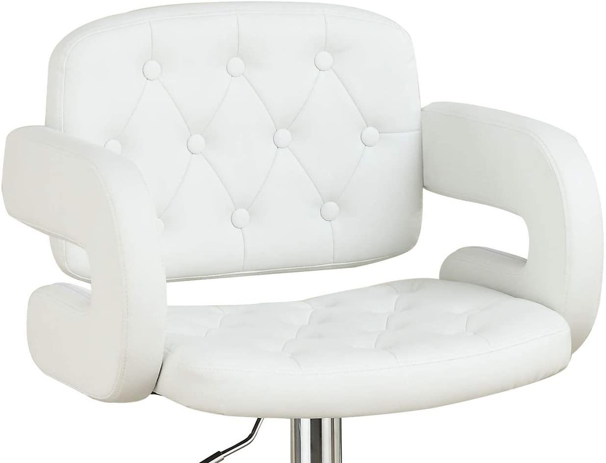 Elegant Armrest Tufted Leather Swivel Barstool  - White