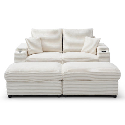 Brianna Loveseat with Ottomans - Beige