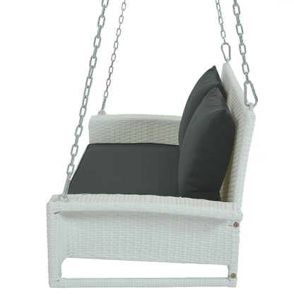 Paz2-Person Wicker Hanging Porch Swing (White Wicker, Gray Cushion)