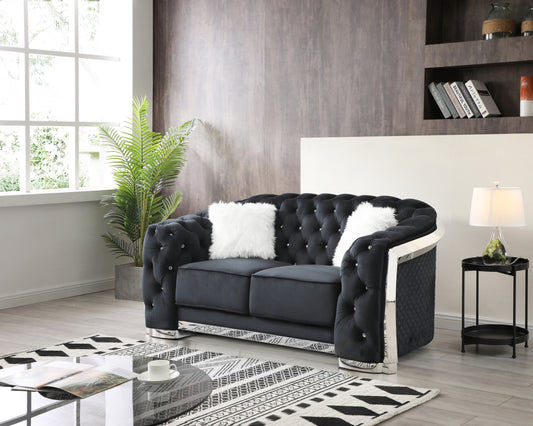 Zamora Chic Flared Arm Loveseat - Black