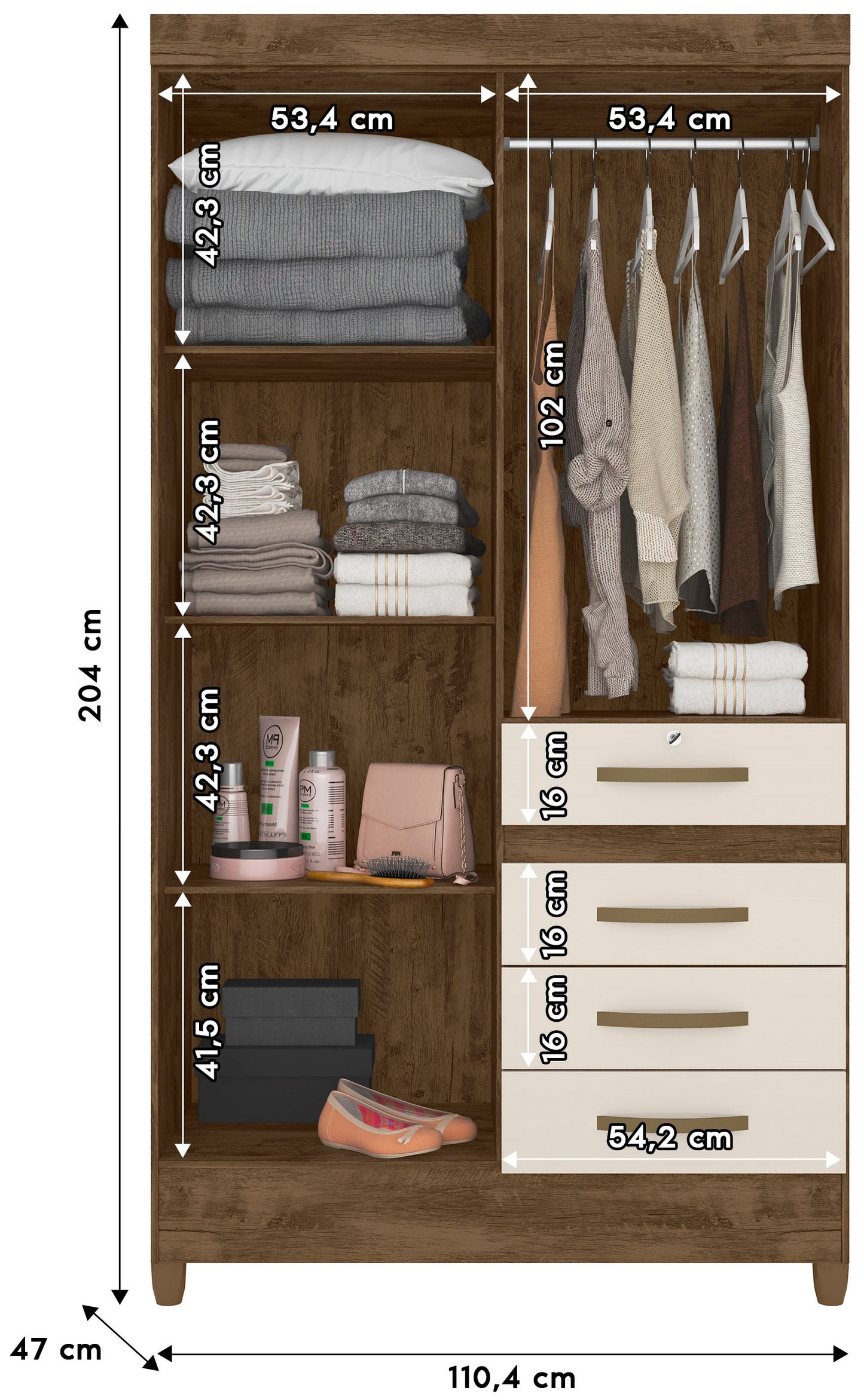 Wardrobe Sobral - Natural/White + Mirror