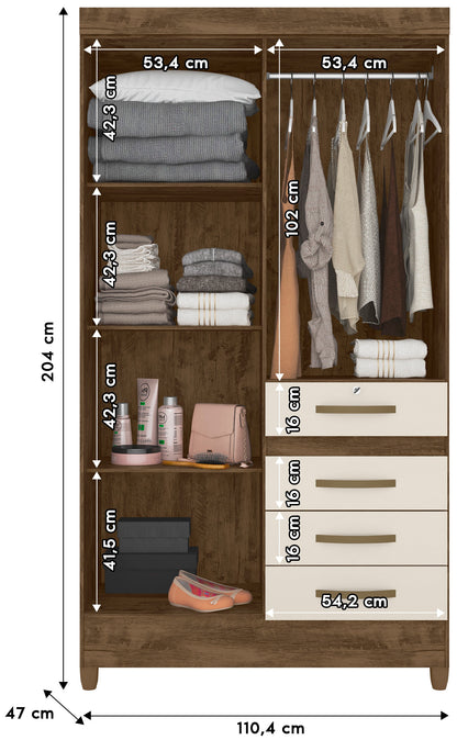 Wardrobe Sobral - Natural/White + Mirror