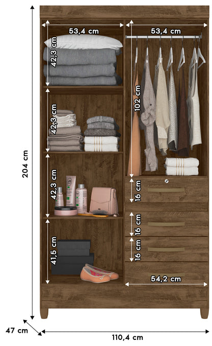 Wardrobe Sobral - Brown + Mirror