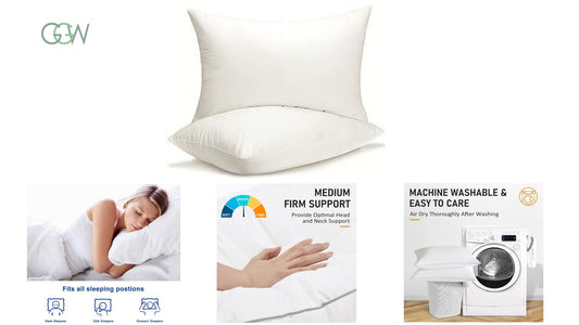 GGW Queen Size Bed Pillows - Set of 2  Medium Density
