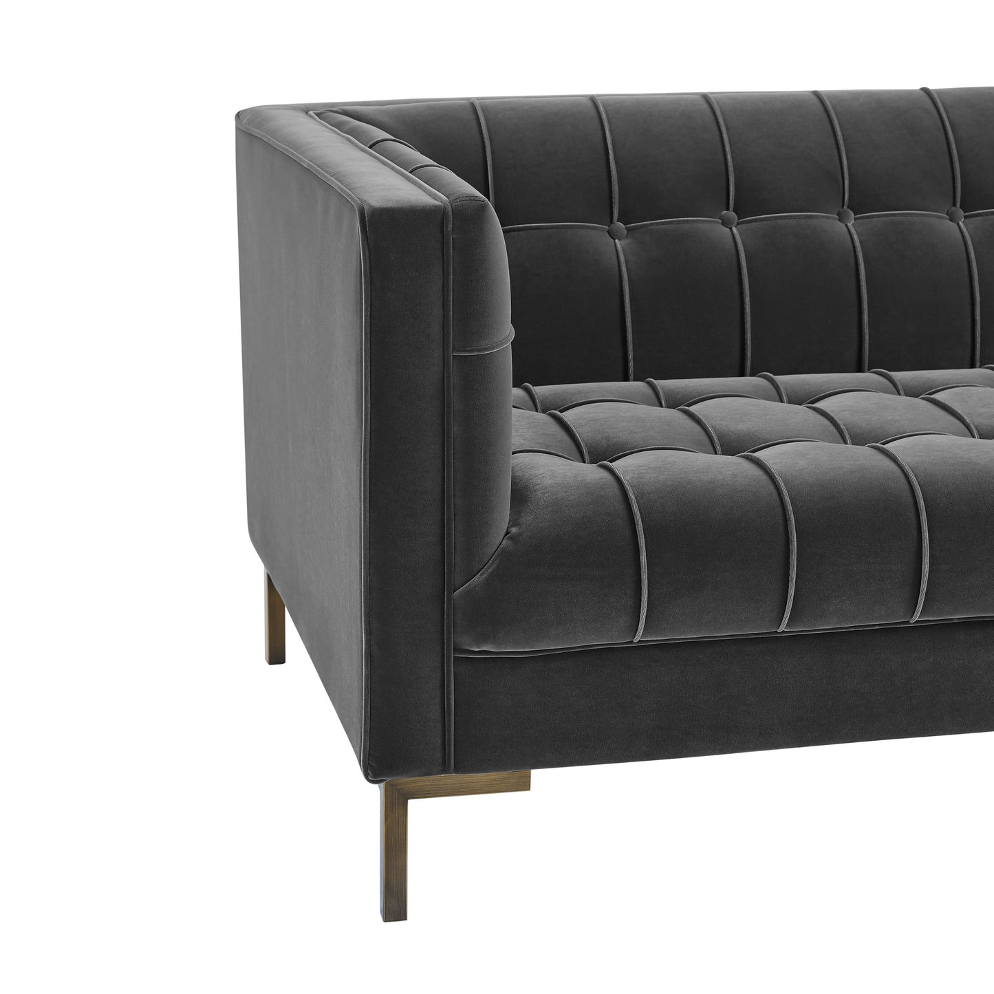 Isaac Stitch Velvet Loveseat - Dark Gray