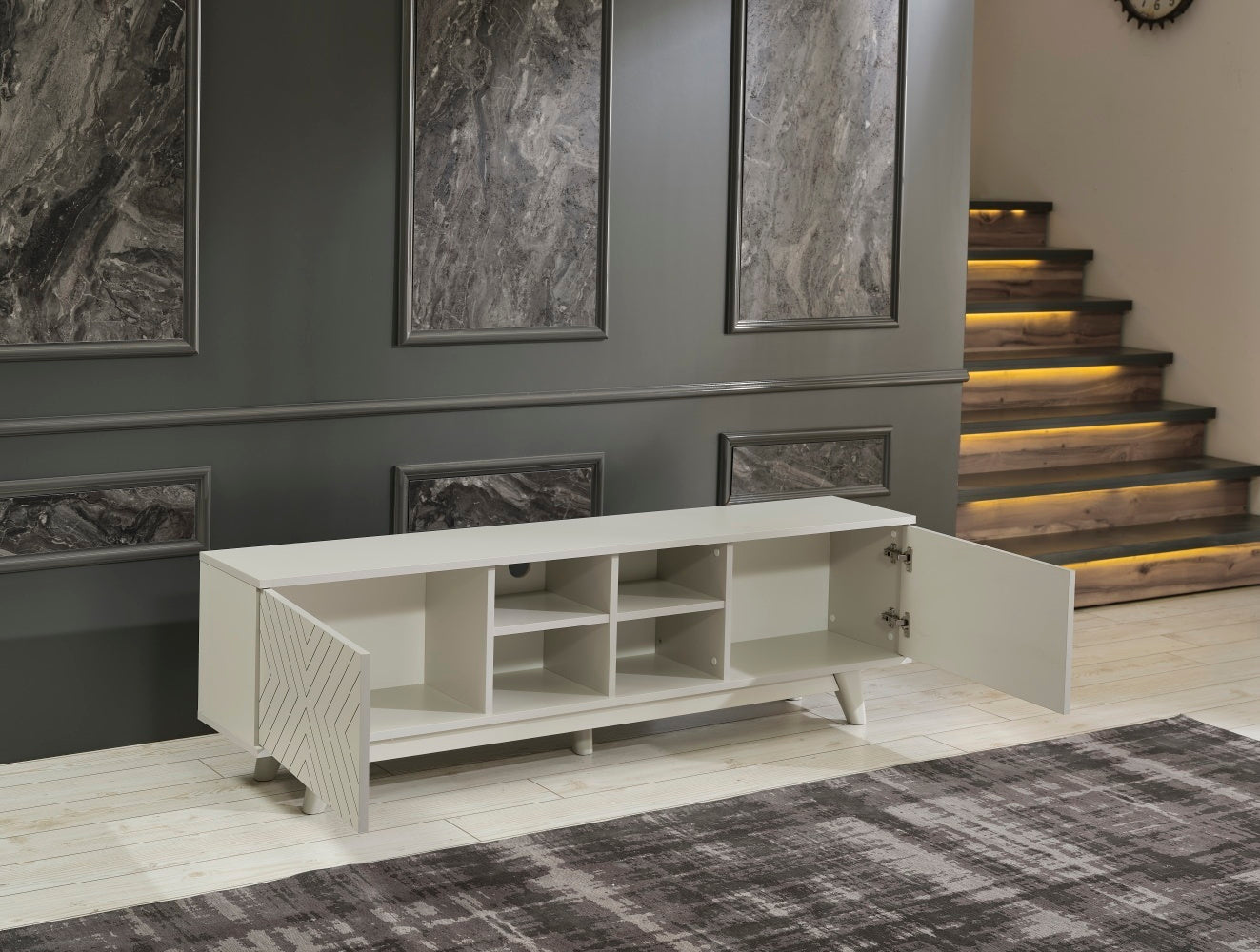 Lina Mid Century Modern TV Stand - Grey