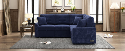 Novak L-shape Sofa Bed Pull-out Sleeper Sofa with Wheels - Navy Blue