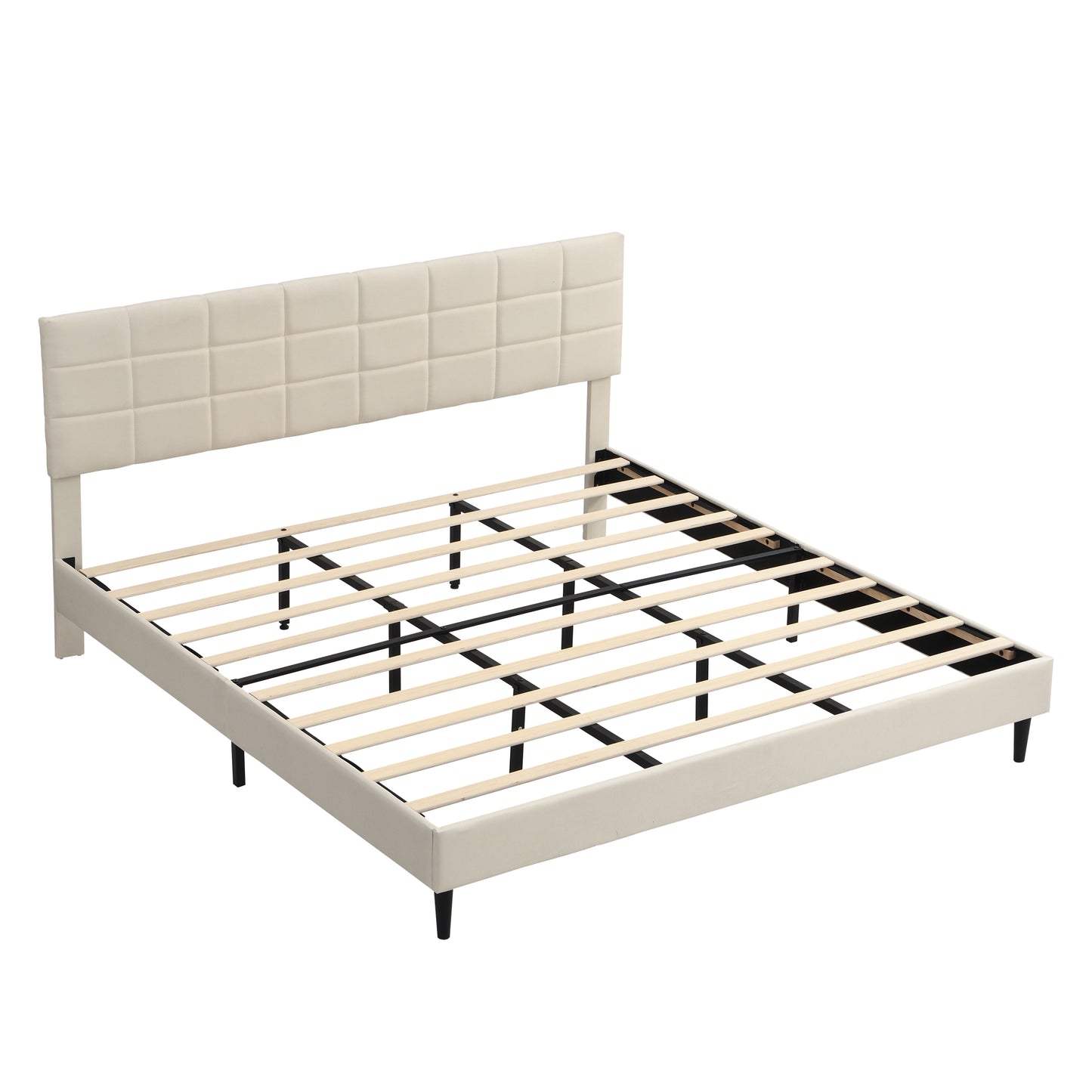 Elegant King Size Platform Bed Frame - Beige