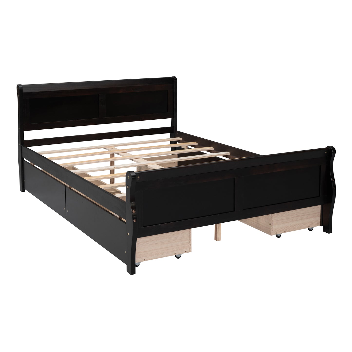 Meg Full Size Wood Platform Bed with 4 Drawers - Espresso