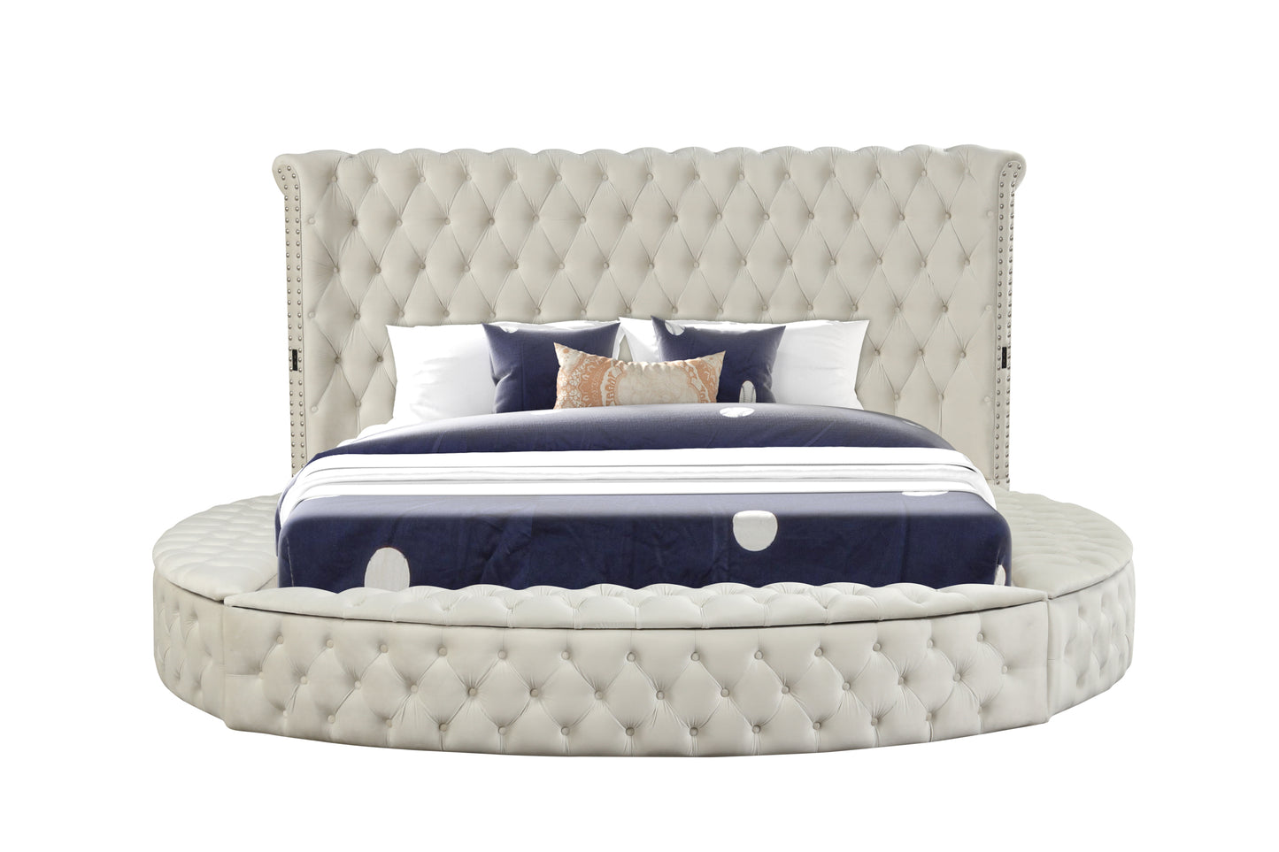 Hazel Queen Size Tufted Storage Bed - Cream