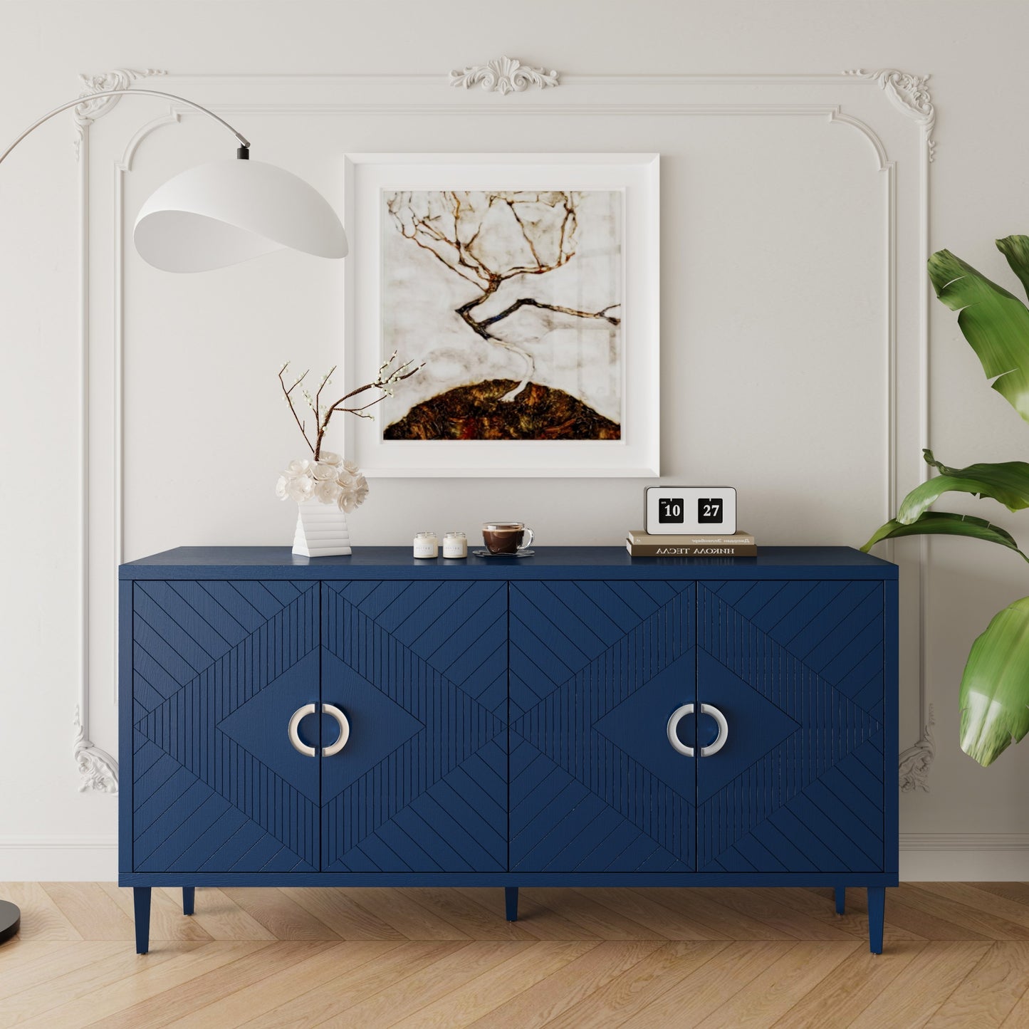 Doria Functional 4-Door Storage Cabinet - Navy Blue