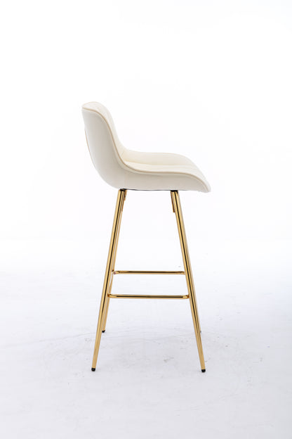 30 Inch Vista Bar Stools with Chrome Footrest  Velvet Fabric  Golden Leg - Cream  Set of 2