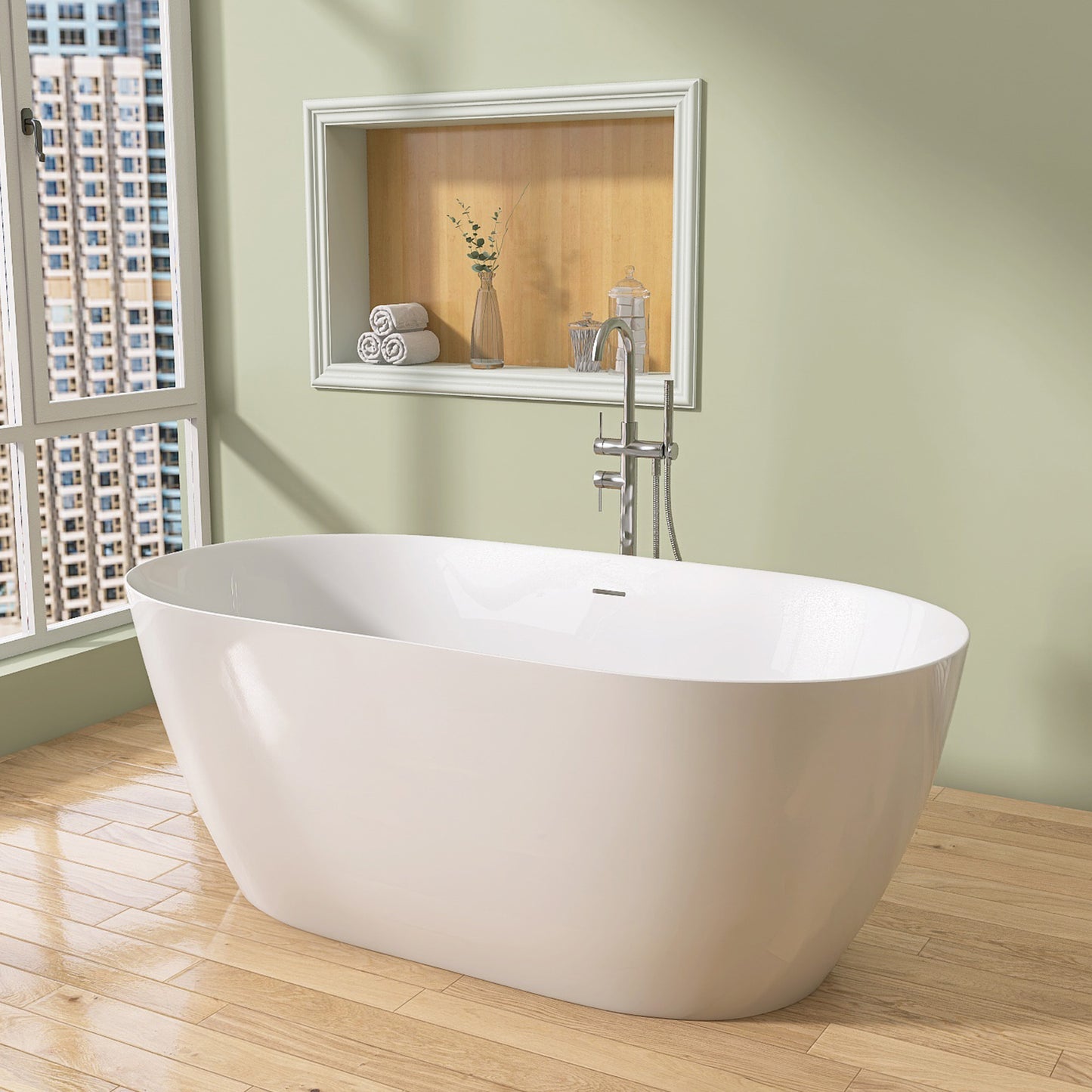 Nuvo 51" Acrylic Free Standing Oval Shape Soaking Tub - Gloss White