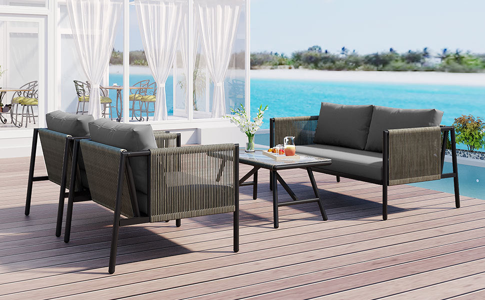 Felton 4 Pc Patio Rope Sofa Set - Gray