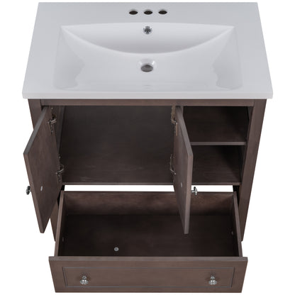 Wooden Bathroom Vanity with Ceramic Sink - Brown