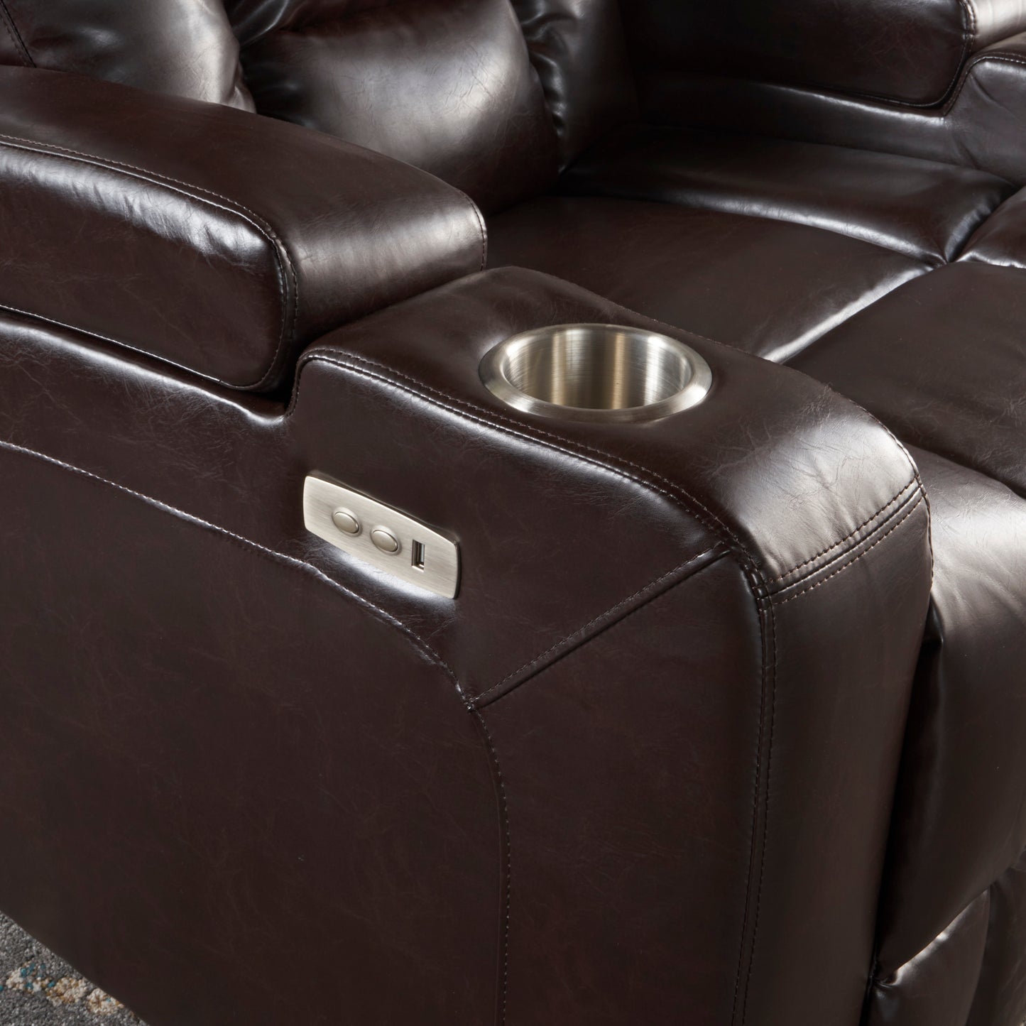 Mylah Recliner Chair PU with Arm Storage with USB - Brown