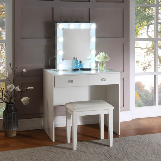 Skyla Makeup Vanity and Stool Set with 10 Lights - White