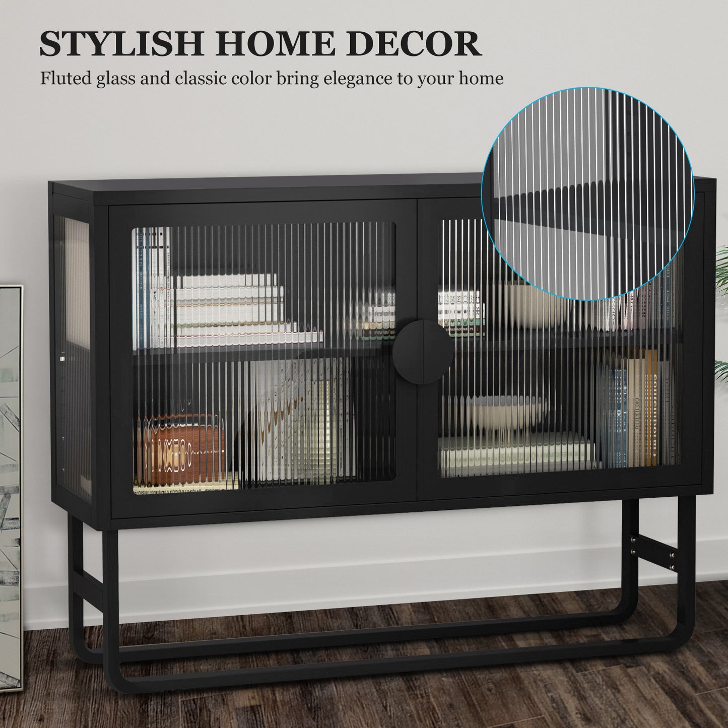 Tempered Glass Cabinet Credenza - Black