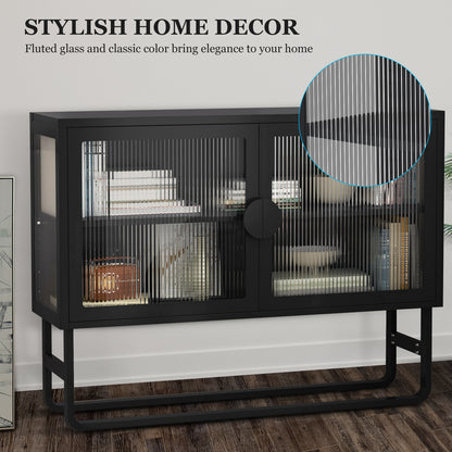 Tempered Glass Cabinet Credenza - Black