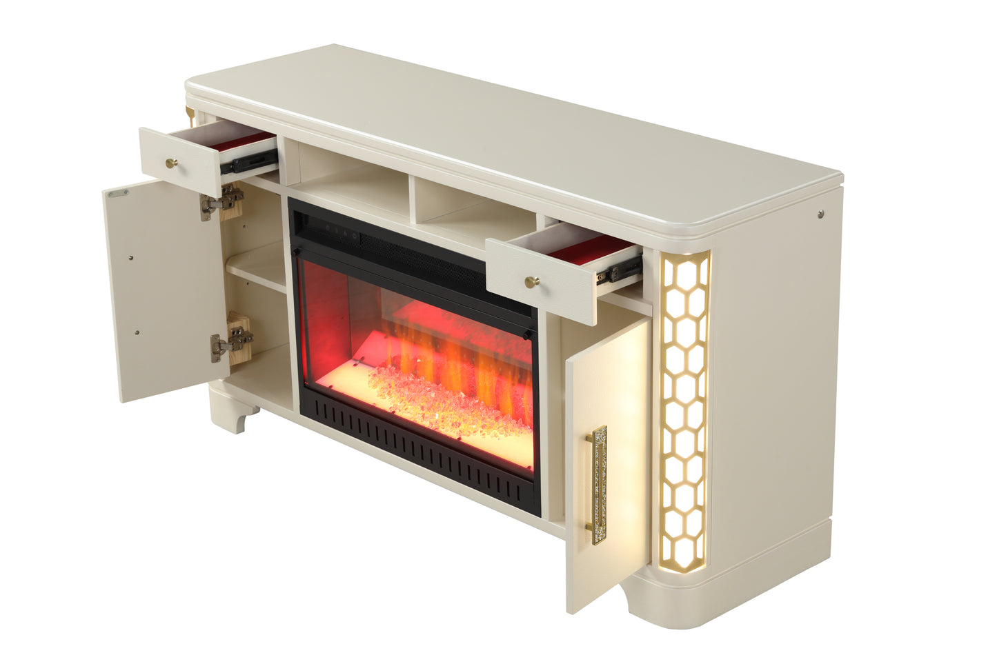 Jasmine TV Stand With Electric Fireplace - Beige