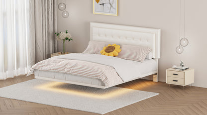 Omi Queen Floating Bed Frame w Motion Activated Night Lights -White