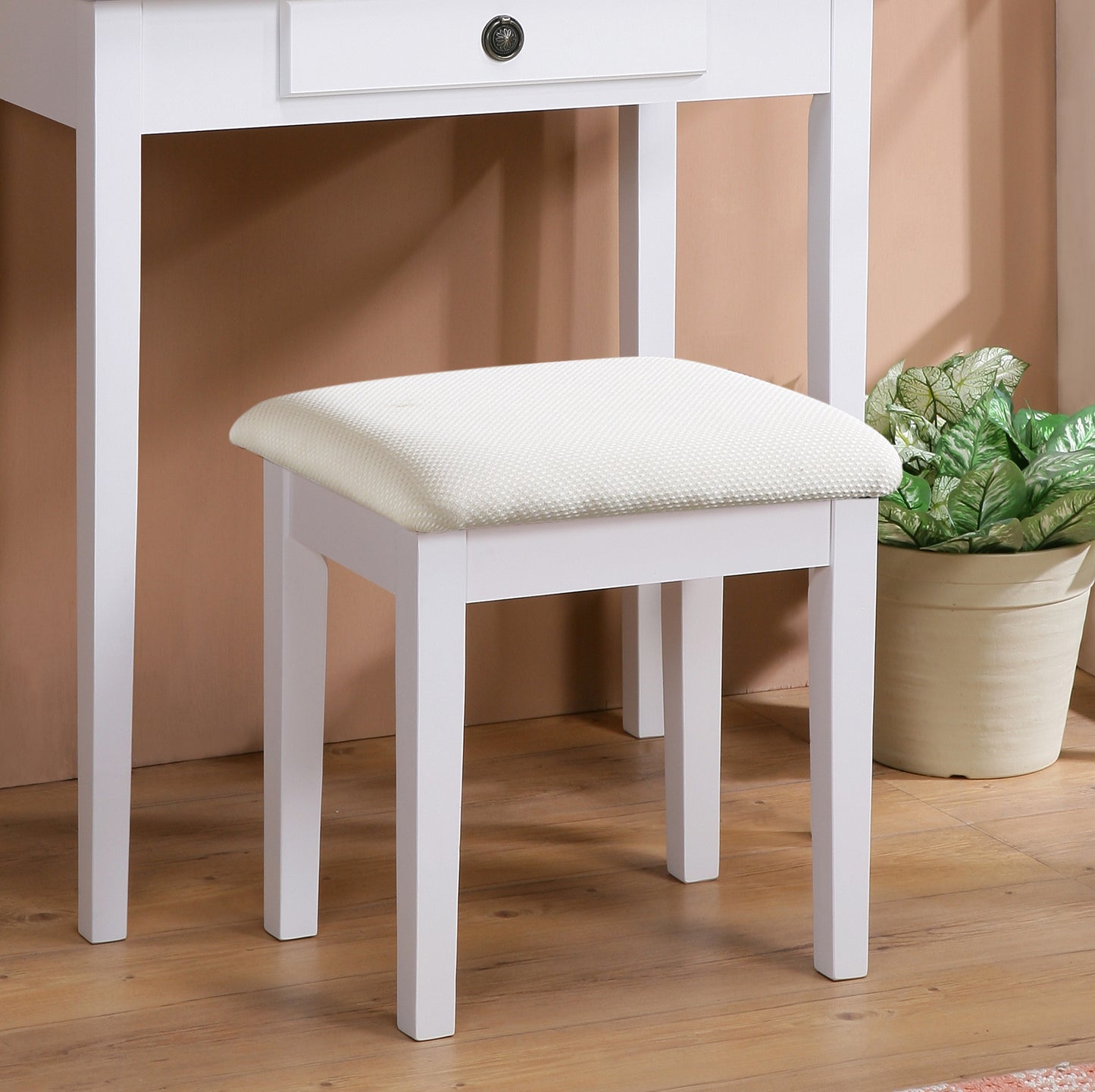 Moniya Makeup Vanity Table and Stool Set - White