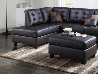 Lucia 3pc Faux Leather Sectional Sofa Set -  Espresso