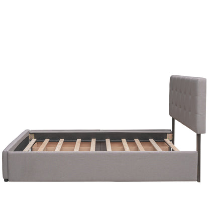 Draco Queen Size Platform Bed with 2 Drawers - Light Gray