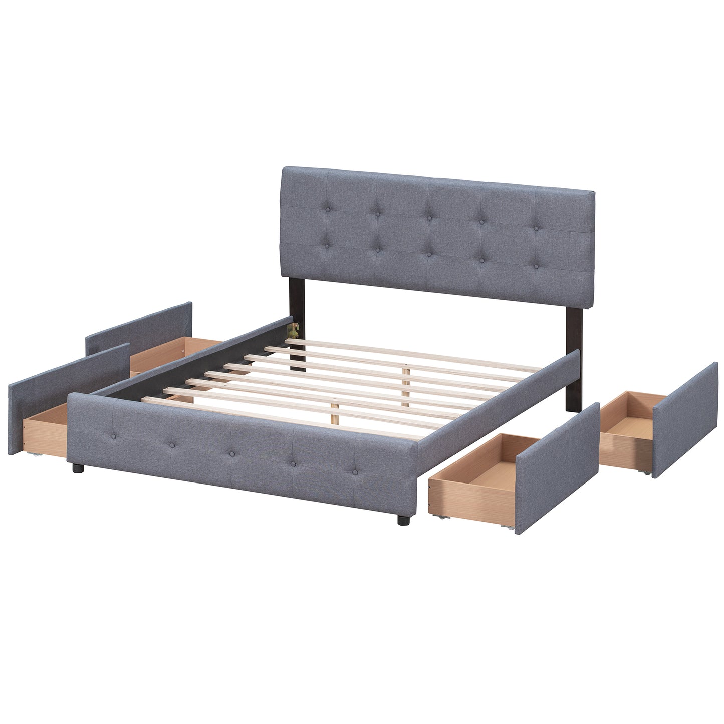 Draco Queen Size Platform Bed with 4 Drawers - Dark Gray