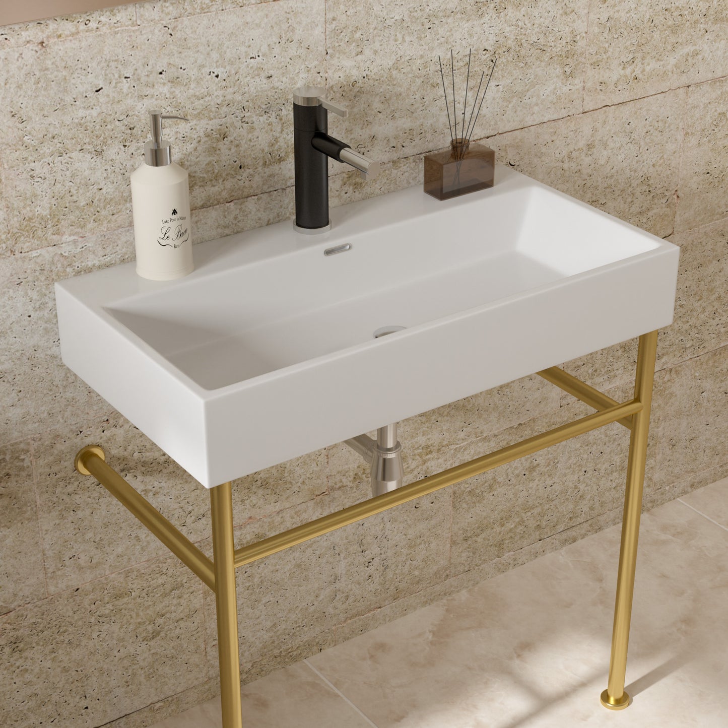 Bathroom Console Sink with White Basin Gold Legs