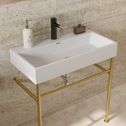 Bathroom Console Sink with White Basin Gold Legs