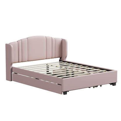 Mali Queen Size Platform Bed with Wingback Headboard - Pink