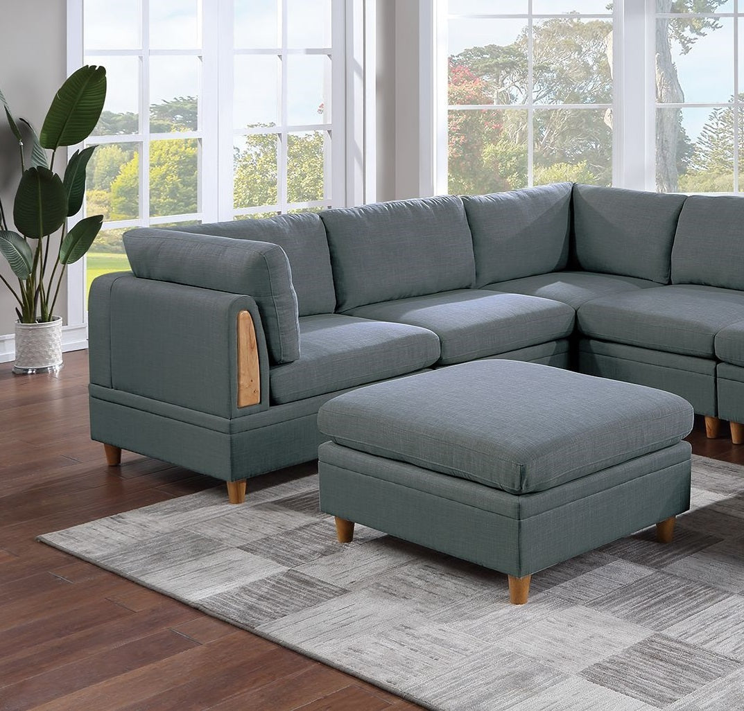 Felix 8pc Modular Sectional Sofa Set 3x Wedges 3x Armless Chair And 2x Ottomans - Steel Gray