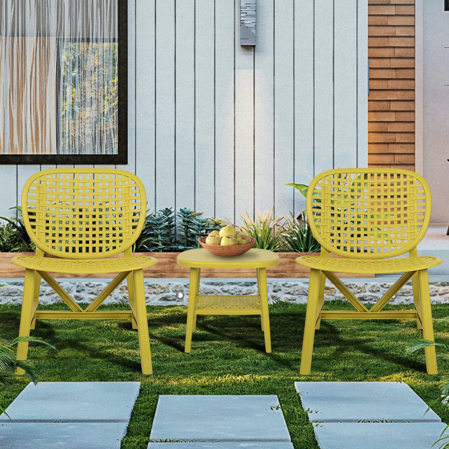 Toccara  3 Pc Retro Patio Table Chair Set - Yellow