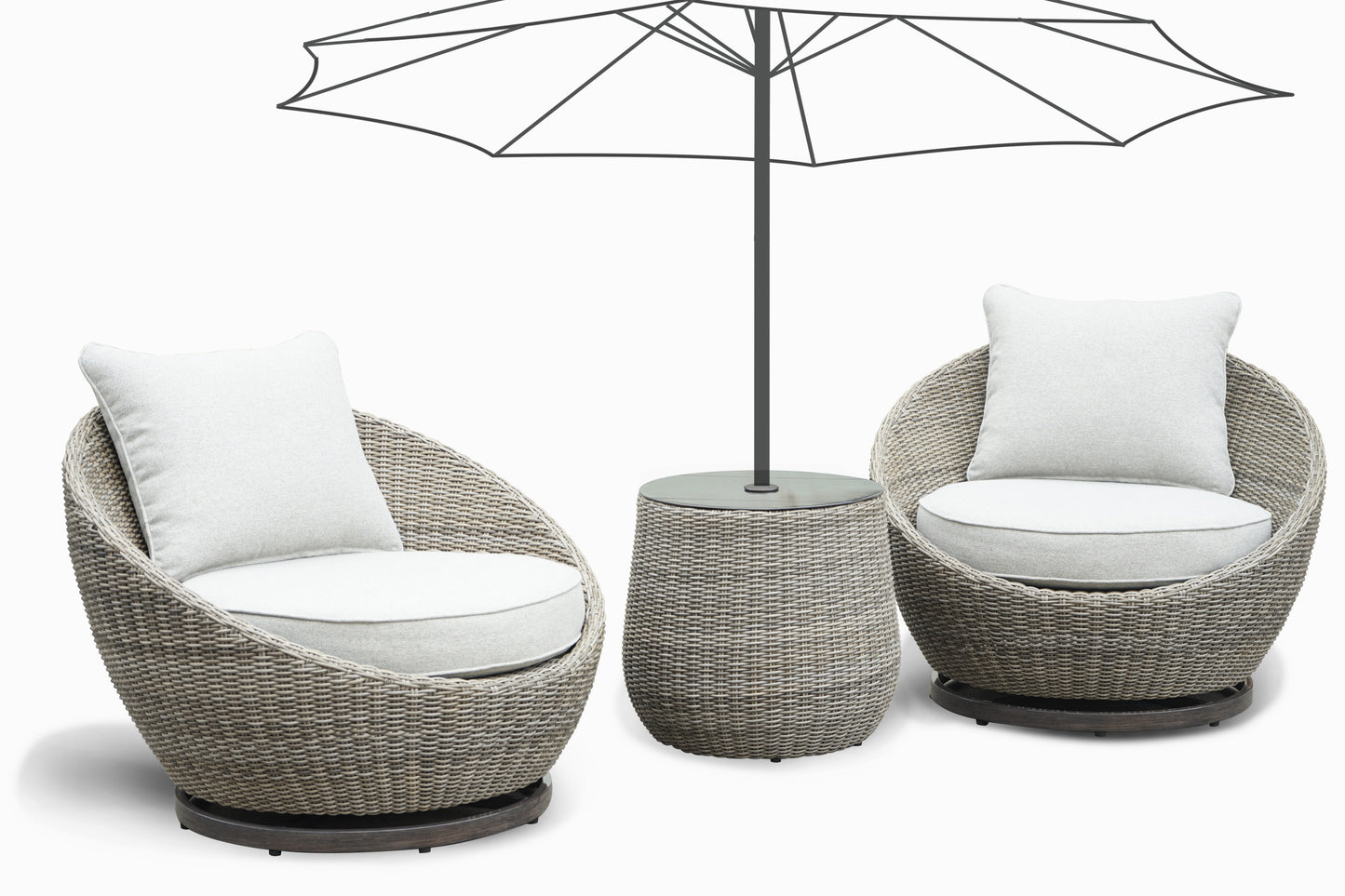 Tonda 3 Pc Set Two Outdoor Swivel Woven Chairs and Side Table