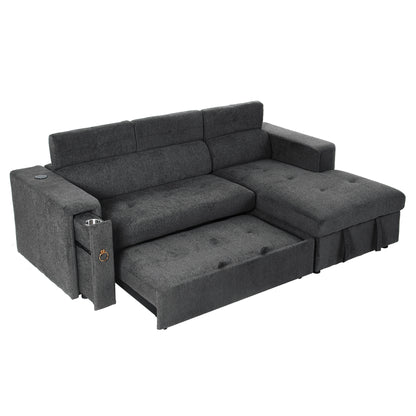 Tumic Pull-Out Sofa Bed L-Shape Sectional Sofa - Gray