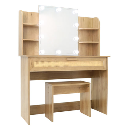 Brooks Vanity Desk Set With LED Lighting Mirror - Natural