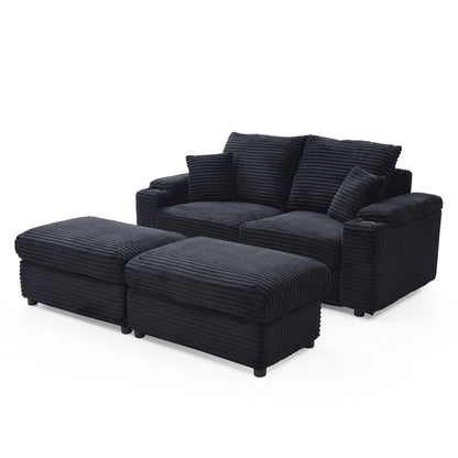 Brianna Loveseat with Ottomans - Black