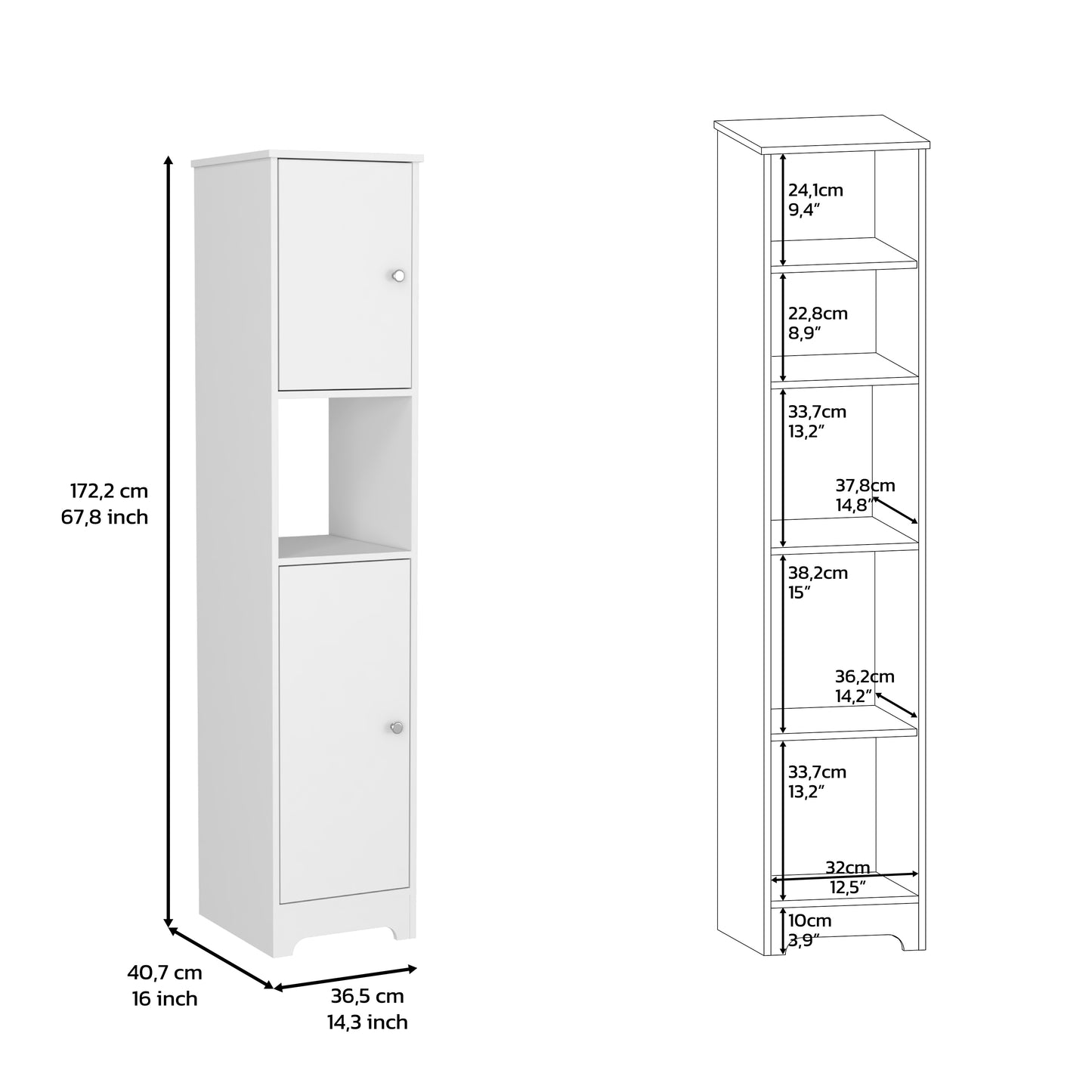 Orion Linen Cabinet  Four Interior Shelves - White