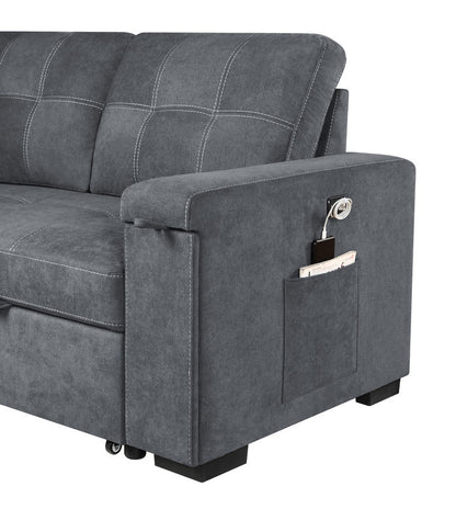 Toby Woven Fabric Reversible Sleeper Sectional Sofa with Storage Chaise Cup Holder USB Ports and Pockets - Gray