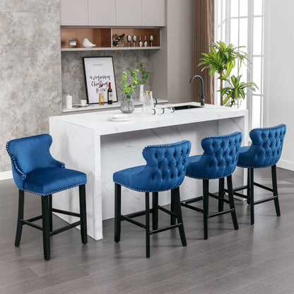 Velvet Wing-Back Barstools - Blue Set of 2