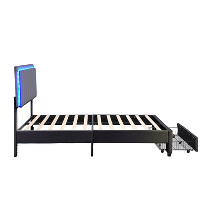 Nex Queen Size Platform Bed w Motion Activated Night Lights - Black